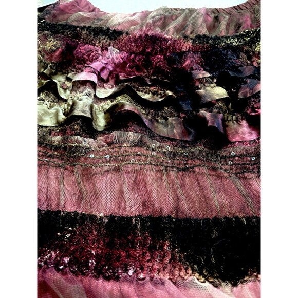 Vintage Mina Collection Boho Lined Lace Sheer Satin Burgundy Frilly Long Skirt L - Picture 6 of 9